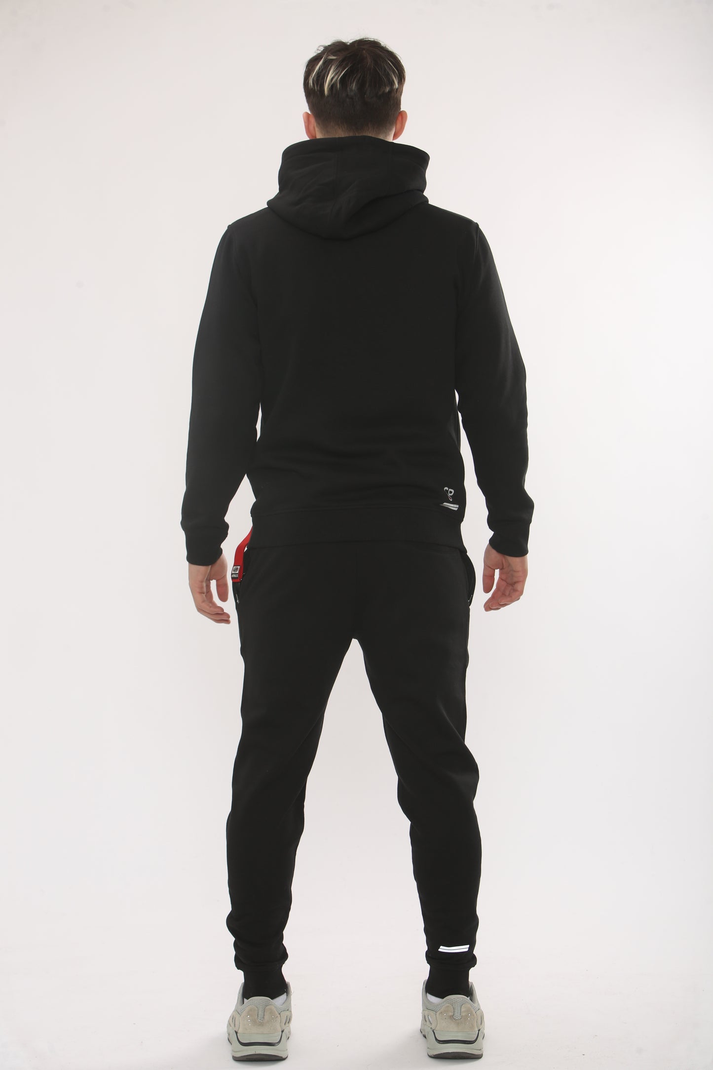 BLACK HOODIE TRACKSUIT . SIDE STRAP