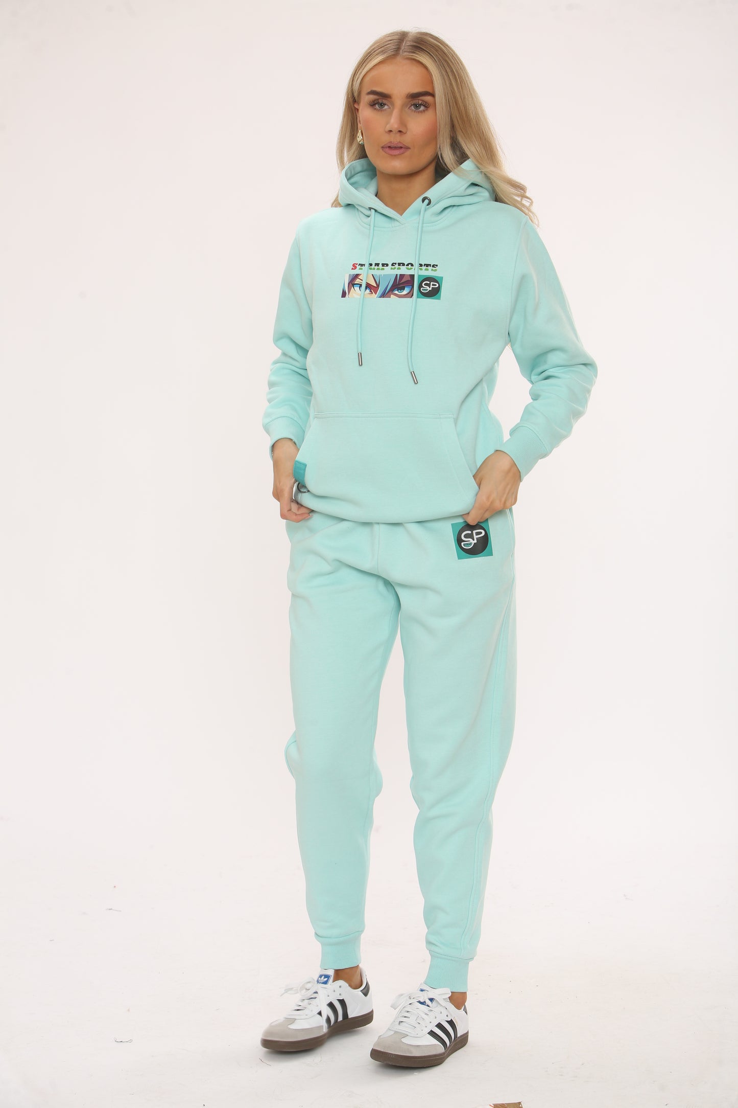 MINT COTTON HOODIE AND JOGGERS WITH STRAP CONNECTION ANIMI EDITION