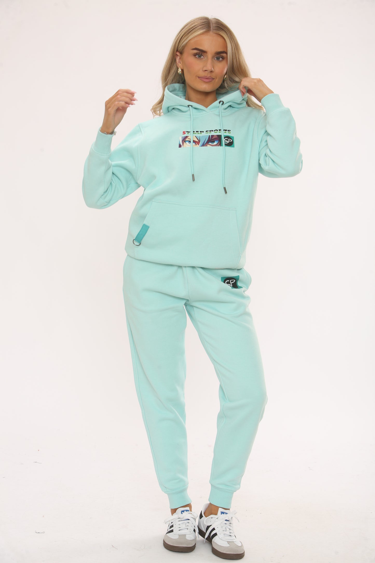 MINT COTTON HOODIE AND JOGGERS WITH STRAP CONNECTION ANIMI EDITION