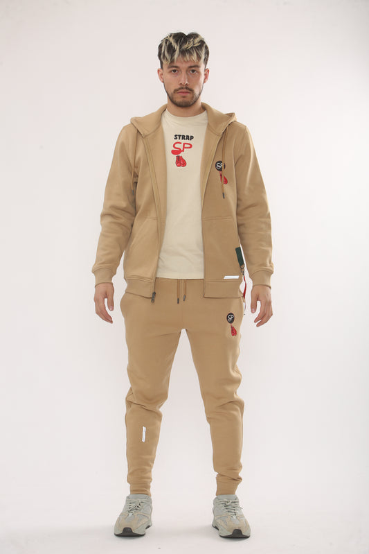BEIGE HOODIE AND BOTTOMS BOXING GLOVES LOGO