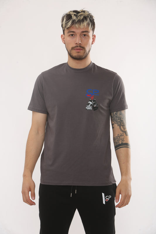 GREY crew neck Tshirt with chest logo