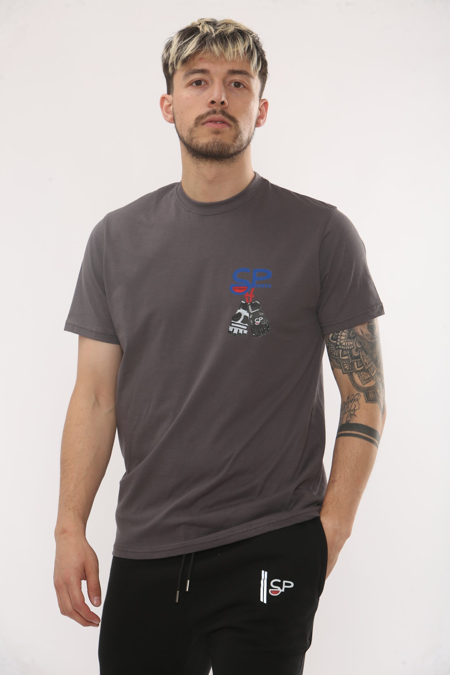 GREY crew neck Tshirt with chest logo