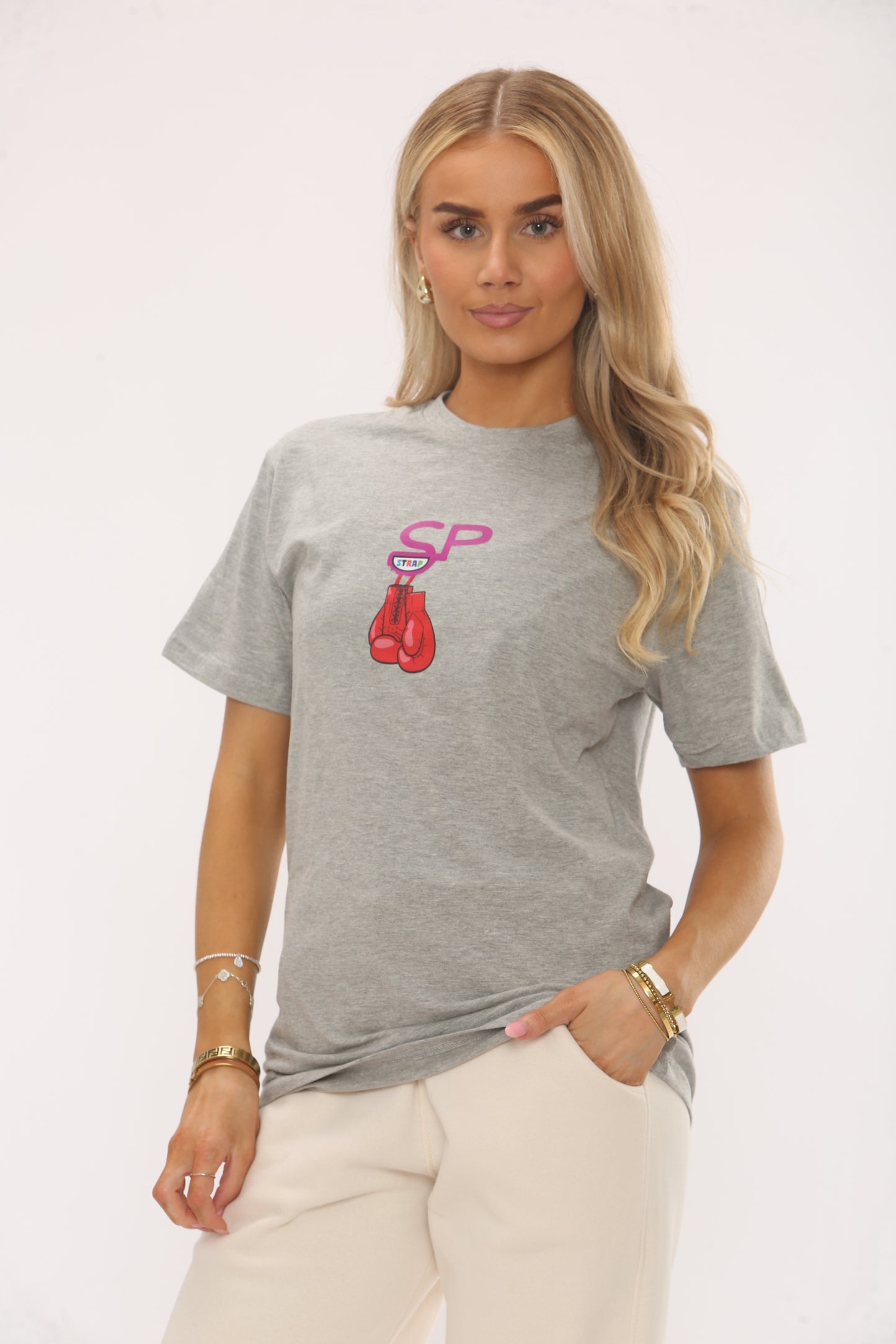 GREY front center boxing gloves tee